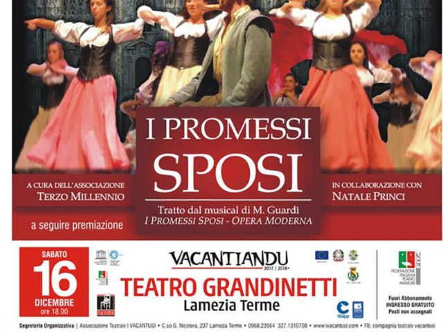 Sabato 16 dicembre al Teatro Grandinetti terza edizione del premio “Bronzi di Riace” Seguirà lo spettacolo gratuito “I Promessi Sposi. Opera moderna” di Miche Guardì